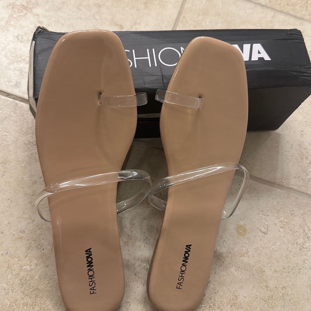 Size 10 Nude Flat Sandals with Clear straps